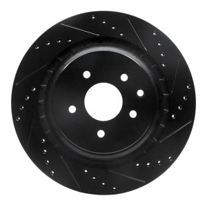 Infiniti Q60 Brake Rotor (1) - Rear Right - R1 Concepts - Drilled & Slotted - Black - `08-`25